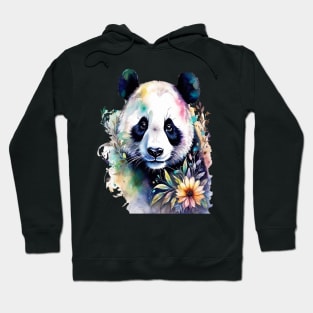 Fantasy, Watercolor, Panda Bear With Flowers and Butterflies Hoodie